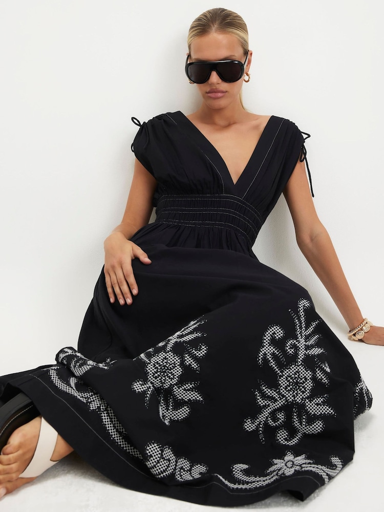 River Island Black Cutwork Hem Midi Dress - Image 2 of 4