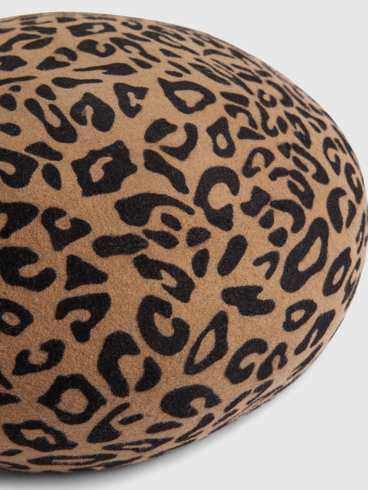 River Island Brown Leopard Wool Felt Pill Box Hat - Image 4 of 4