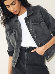 Washed Black Fuller Bust Denim Jacket - Image 3 of 5