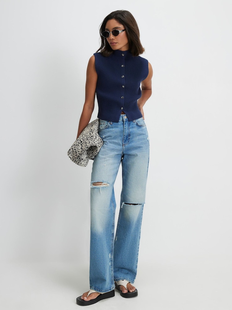 صديري محبوك مضلع بياقة قمعية من River Island - صورة 1 من 4