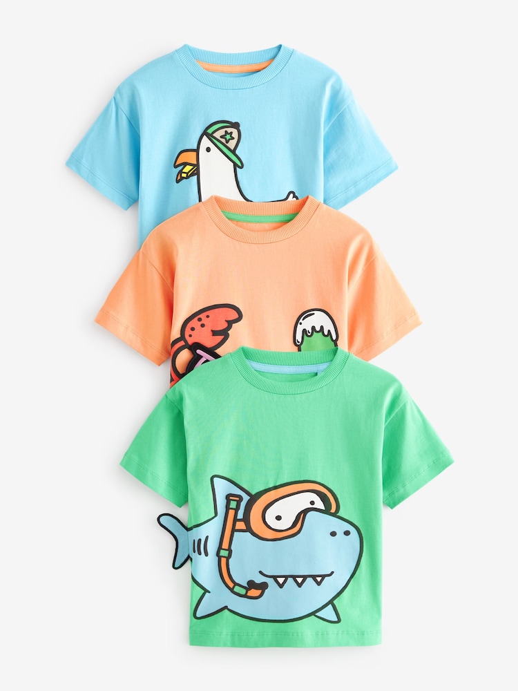 Blau/Grün - Kurzarm-T-Shirts mit Figuren aus 100 % Baumwolle im 3er-Pack (3M.–7J.) - Bild 1 von 6