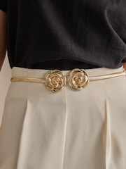 Gold Corsage Flower Skinny Stretch Belt - Image 1 of 5