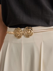 Gold Corsage Flower Skinny Stretch Belt - Image 3 of 5