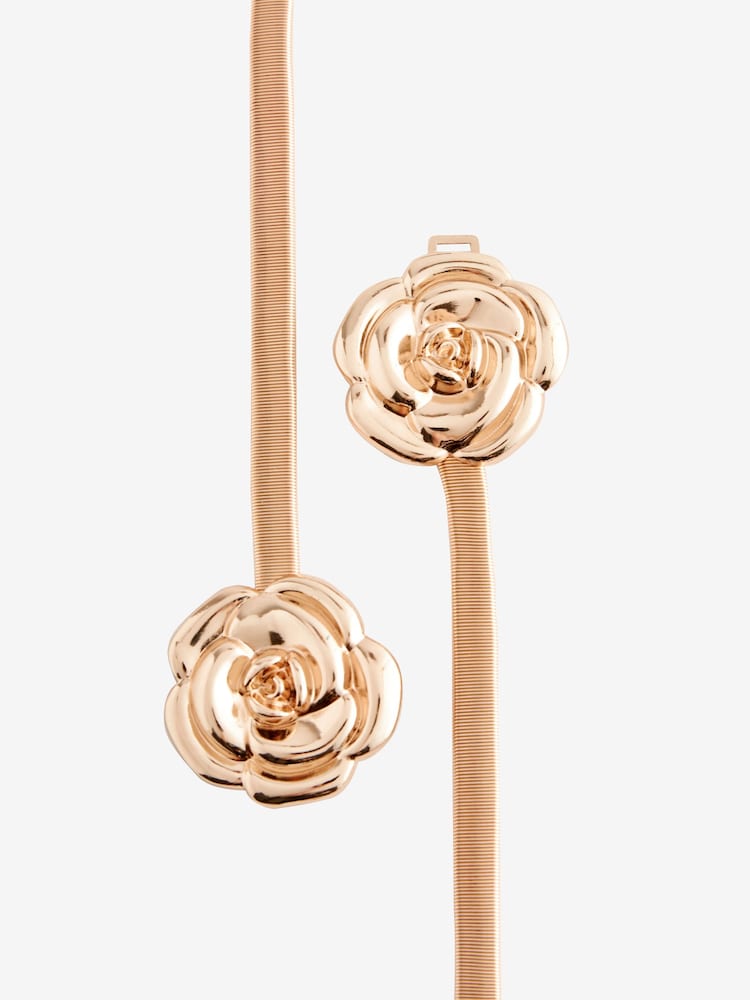 Gold Corsage Flower Skinny Stretch Belt - Image 5 of 5 Gold Corsage Flower Skinny Stretch Belt - Image 5 of 5