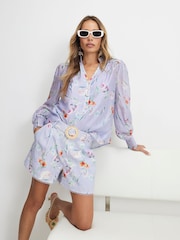River Island Purple Linen Blend Floral Long Sleeve Blouse - Image 1 of 3