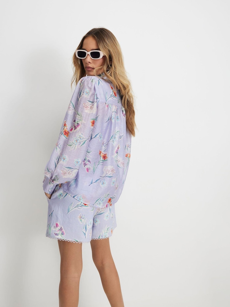 River Island Purple Linen Blend Floral Long Sleeve Blouse - Image 2 of 3