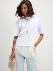 River Island White Cotton Lace Hem Asymmetric T-Shirt - Image 1 of 4