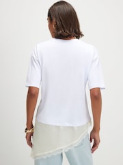 River Island White Cotton Lace Hem Asymmetric T-Shirt - Image 2 of 4