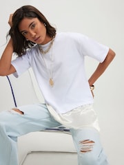 River Island White Cotton Lace Hem Asymmetric T-Shirt - Image 3 of 4