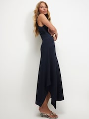 River Island Blue Sleeveless Halter Textured Midi Dress - Image 2 of 4