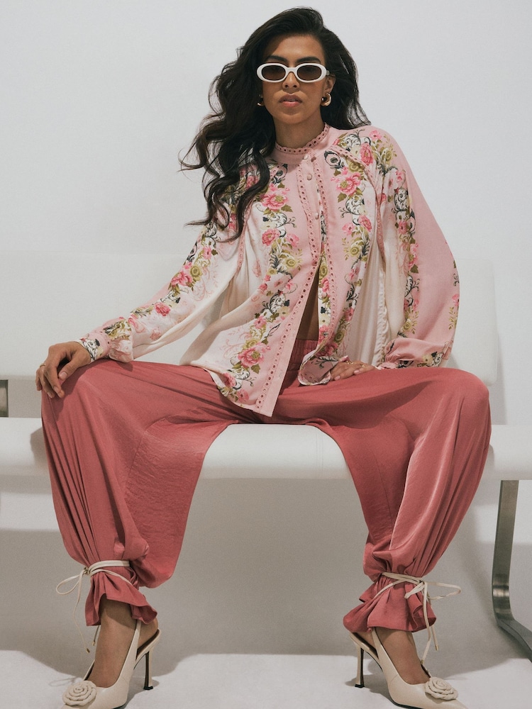 River Island Pink Floral Broderie Trim Blouse - Image 1 of 4