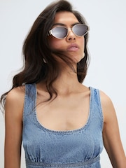 River Island Blue Denim Asymmetric Mini Dress - Image 2 of 4