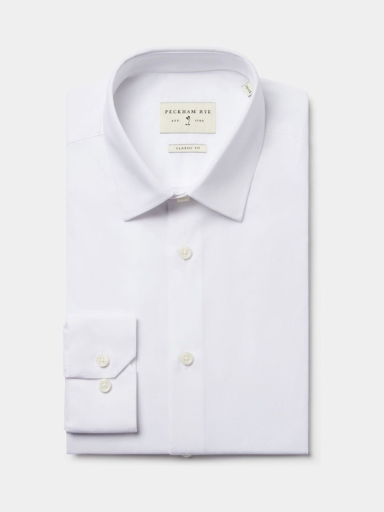 Peckham Rye White Poplin Long Sleeve 100% Cotton Shirt - Image 4 of 6