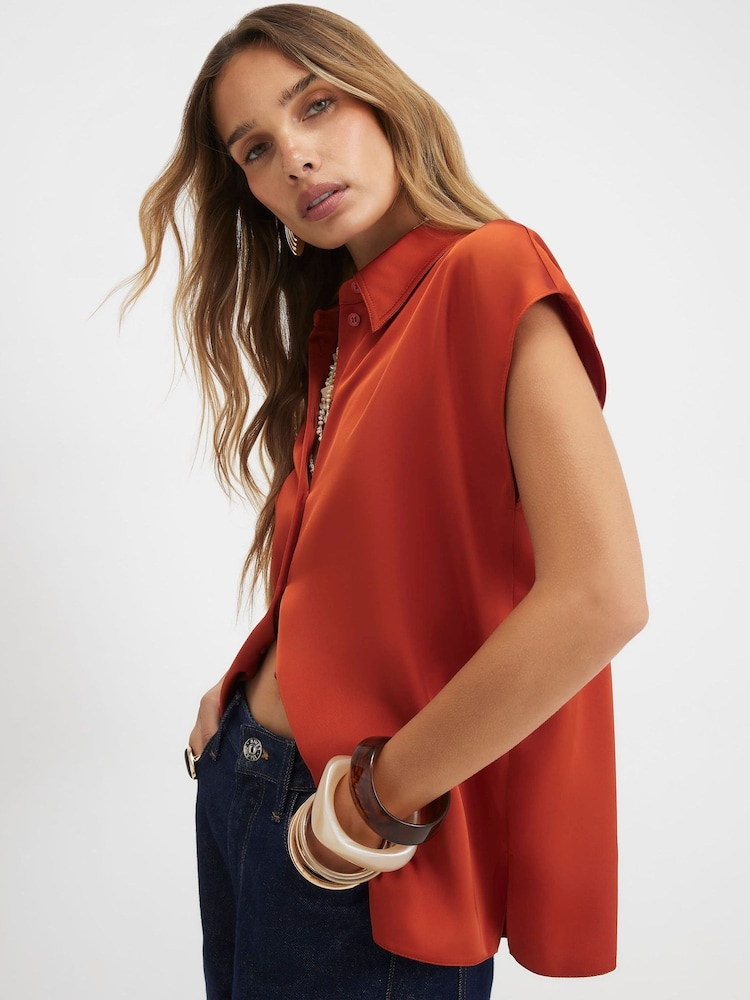 River Island Orange Satin Short Sleeve Relaxed Fit Shirt - Image 1 of 4