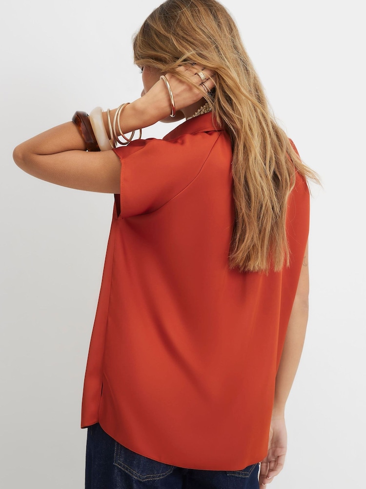 River Island Orange Satin Short Sleeve Relaxed Fit Shirt - Image 2 of 4