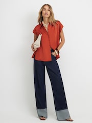 River Island Orange Satin Short Sleeve Relaxed Fit Shirt - Image 3 of 4