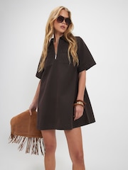 River Island Brown Short Sleeve Zip Front Mini Dress - Image 2 of 4