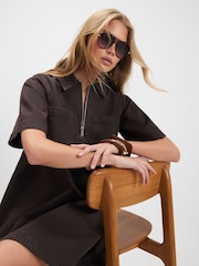 River Island Brown Short Sleeve Zip Front Mini Dress - Image 3 of 4