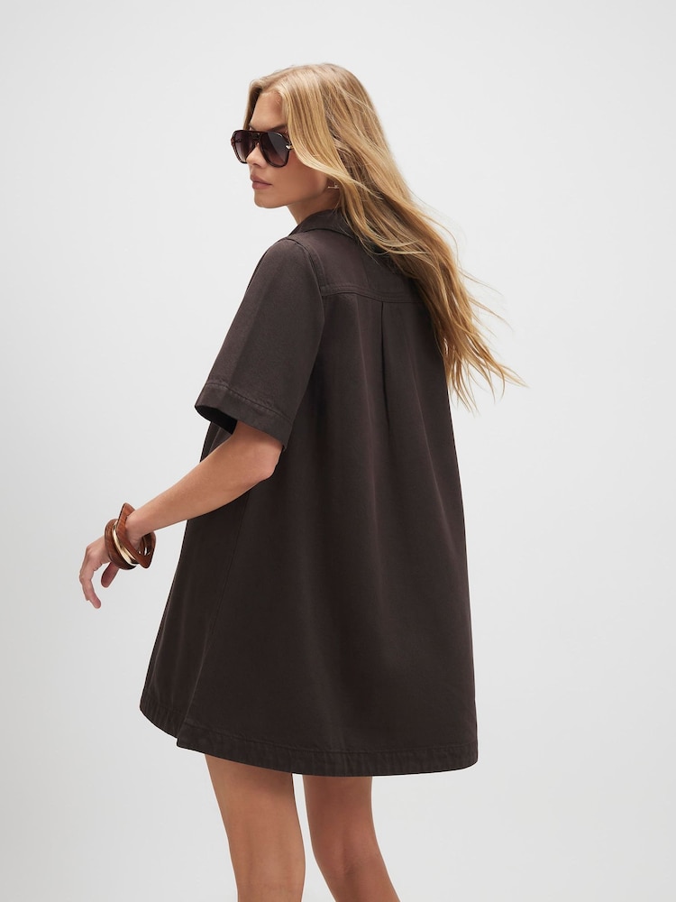River Island Brown Short Sleeve Zip Front Mini Dress - Image 4 of 4 River Island Brown Short Sleeve Zip Front Mini Dress - Image 4 of 4