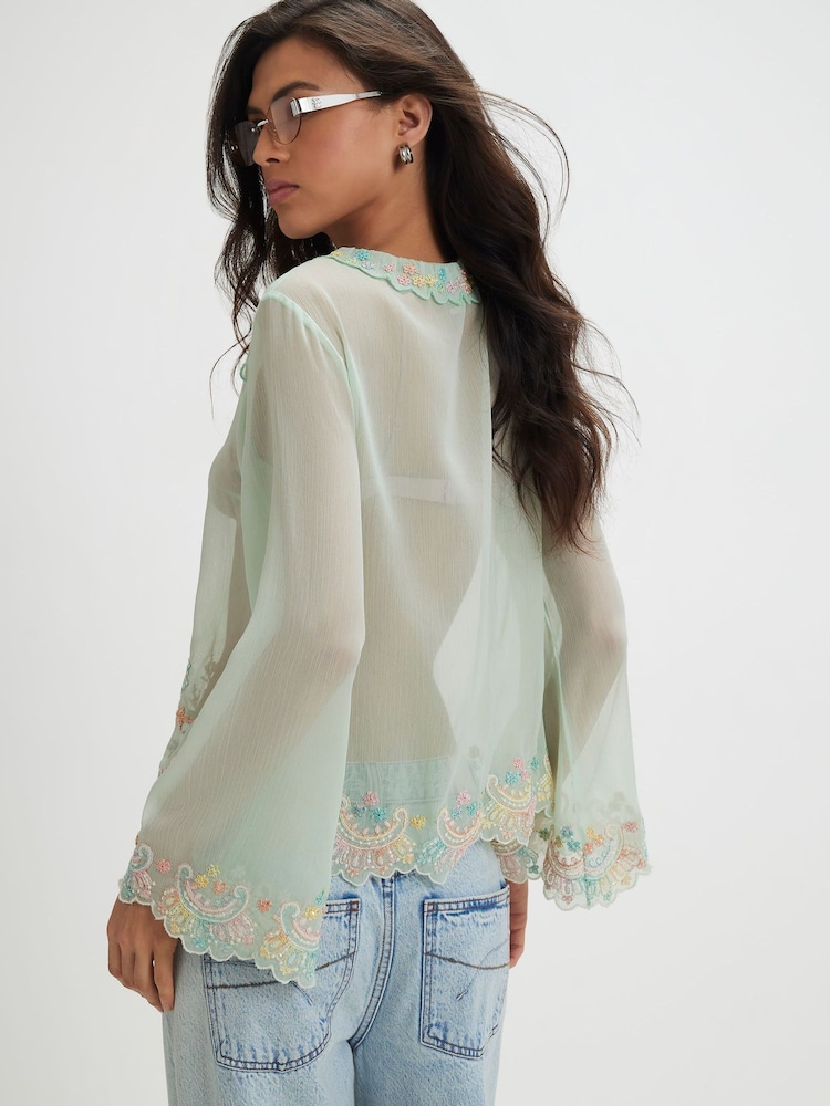 River Island Soft Embroidered Tie Blouse - Bild 2 von 4