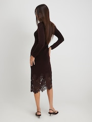 River Island Brown Lace Hem V-Neck Jumper Midi Dress - Image 4 of 4