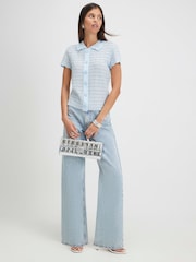 River Island Blue Knit Button Through Boucle Top - Image 4 of 4