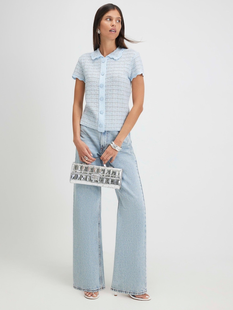 River Island Blue Knit Button Through Boucle Top - Image 4 of 4 River Island Blue Knit Button Through Boucle Top - Image 4 of 4