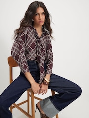 River Island Red Check Pussybow Blouse - Image 3 of 4