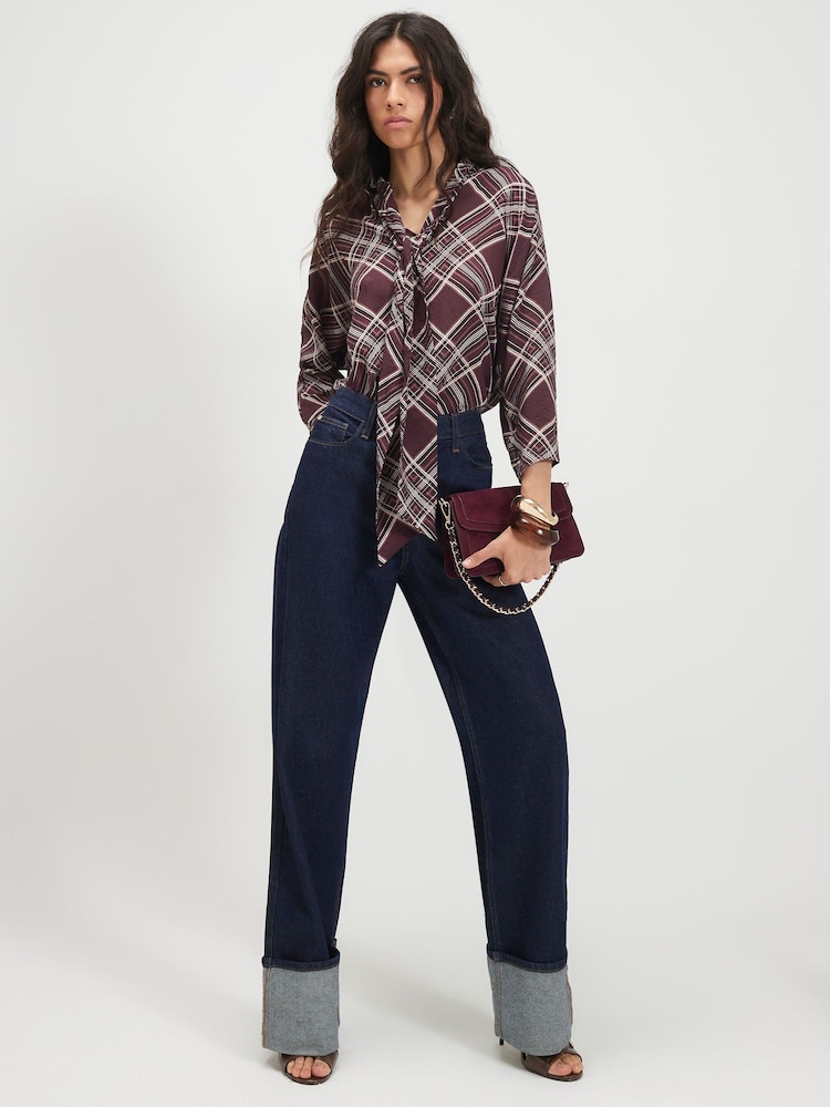 River Island Red Check Pussybow Blouse - Image 4 of 4