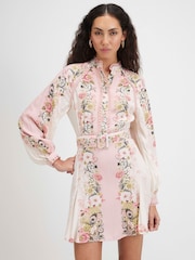 River Island Pink Floral Print Lace Detail Shirt Dress - Image 1 of 4