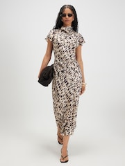 River Island Brown Leopard Print Midi Dress - Image 1 of 4