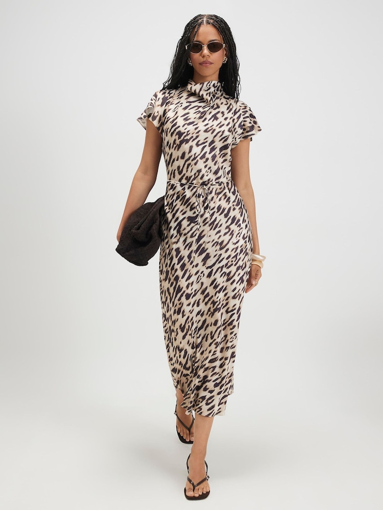 River Island Brown Leopard Print Midi Dress - Image 1 of 4 River Island Brown Leopard Print Midi Dress - Image 1 of 4