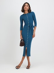River Island Knit Belted Ribbed Midi Dress - Image 1 de 4