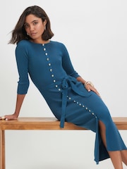 River Island Knit Belted Ribbed Midi Dress - Image 3 de 4