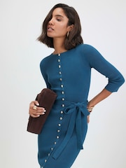 River Island Knit Belted Ribbed Midi Dress - Image 4 de 4