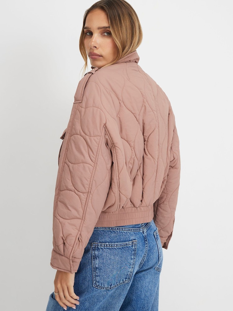 River Island Pink Quilted Bomber Jacket - Image 2 of 4 River Island Pink Quilted Bomber Jacket - Image 2 of 4