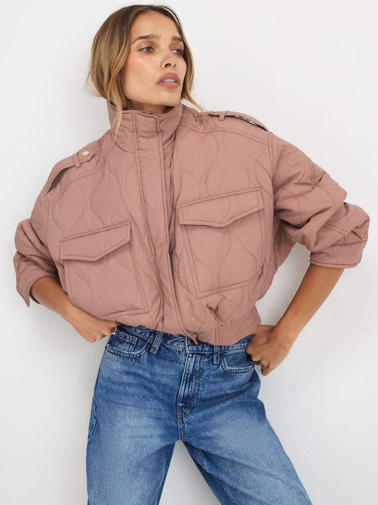 River Island Pink Quilted Bomber Jacket - Image 4 of 4 River Island Pink Quilted Bomber Jacket - Image 4 of 4