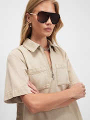 River Island Brown Short Sleeve Zip Front Mini Dress - Image 3 of 4