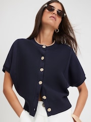 River Island Blue Cotton Knit Cocoon Sleeve Cardigan - Image 3 of 4