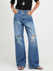 River Island Blue Ripped Relaxed Straight Leg Jeans - Image 3 of 4