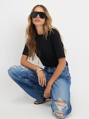 River Island Blue Ripped Relaxed Straight Leg Jeans - Image 4 of 4