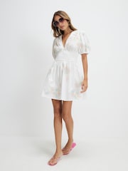 River Island White Cotton Cornelli Floral Mini Dress - Image 1 of 4