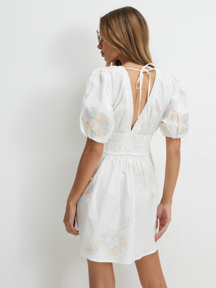 River Island White Cotton Cornelli Floral Mini Dress - Image 2 of 4 River Island White Cotton Cornelli Floral Mini Dress - Image 2 of 4