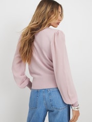 River Island Pink Hybrid Knit Long Sleeve Top - Image 3 of 4