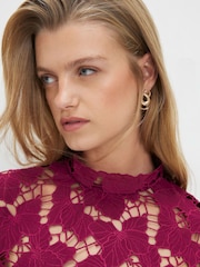 River Island Red Long Sleeve Cutwork Blouse - Image 3 of 4