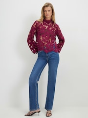 River Island Red Long Sleeve Cutwork Blouse - Image 4 of 4