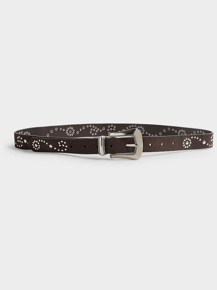 River Island Brown Suede Stud Western Belt - Image 1 of 2