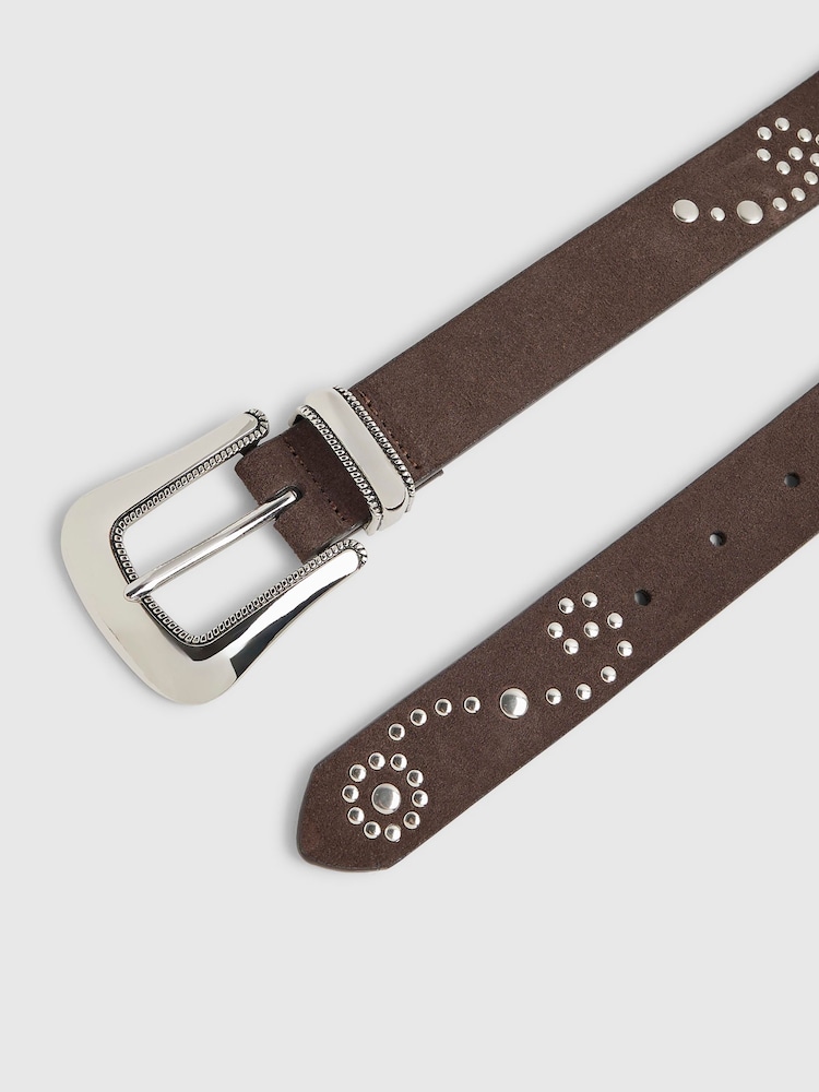 River Island Brown Suede Stud Western Belt - Image 2 of 2