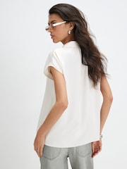 River Island Cream Satin Short Sleeve Relaxed Fit Shirt - Image 2 of 4