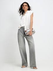 River Island Cream Satin Short Sleeve Relaxed Fit Shirt - Image 3 of 4